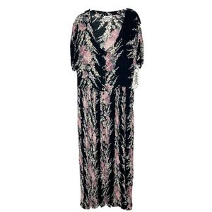 Vintage American AngelBlack Button Front Floral Maxi Cottagecore Dress SZ M